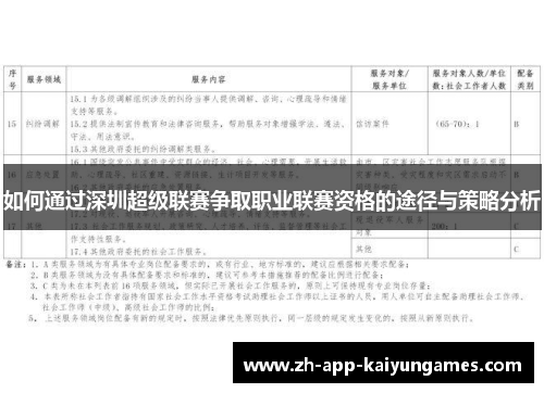 如何通过深圳超级联赛争取职业联赛资格的途径与策略分析