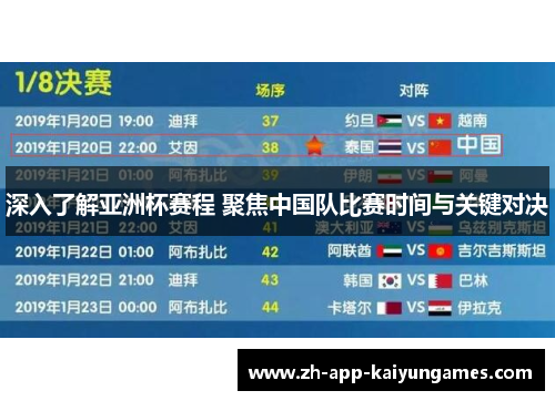 深入了解亚洲杯赛程 聚焦中国队比赛时间与关键对决