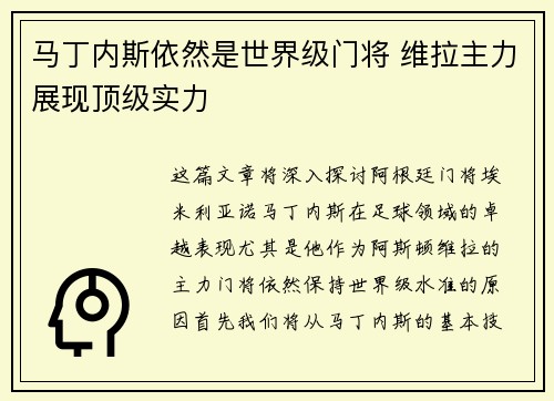 马丁内斯依然是世界级门将 维拉主力展现顶级实力